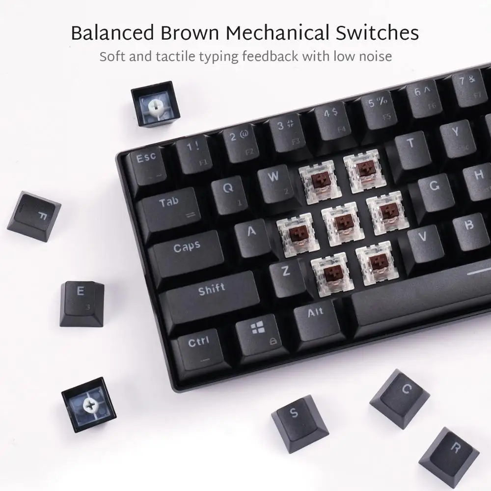 RK ROYAL KLUDGE RK61 Беспроводная Механическая игровая клавиатура 61 Ключ мультиустройство коричневый переключатель с подсветкой перезаряжаемая батарея