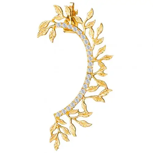Golden 1 шт винтажные изогнутые Стразы в форме листа, женские серьги-клипсы, ювелирные изделия - Окраска металла: Golden