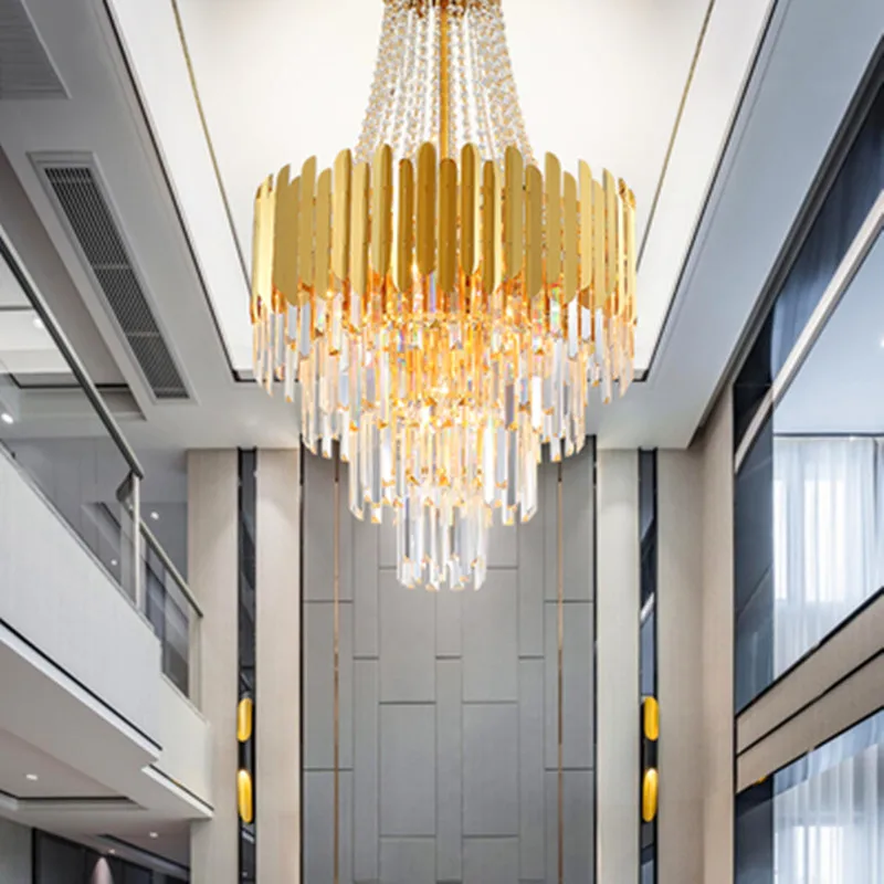 

Post Modern Luxury Lustre Titanium Gold Steel Led Pendant Lights Luminaria K9 Crystal Led Hanging Lamp Lighting Fxiture Lamparas