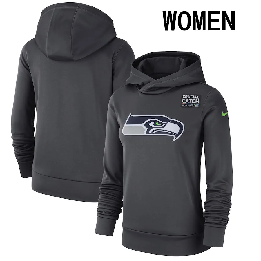 Сиэтл для мужчин и женщин толстовка Seahawks Crucial Catch производительность Американский Футбол Толстовка Антрацит - Цвет: women    S-2XL