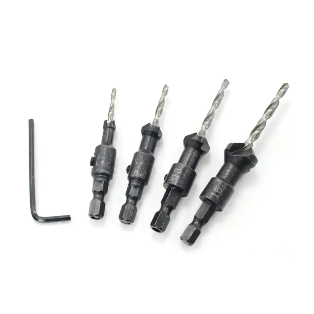 Conical Woodworking Countersink Drill Bit Hex Shank Taper Hole Shaped Opener Set 4Pc | Инструменты