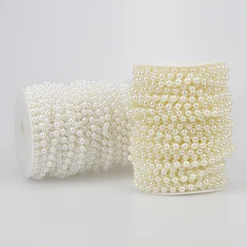 

6mm 25m/Roll White Ivory Artificial Pearl Chain Bead Trim Strass Wedding Pearl Decoration String Crafting DIY Accessory