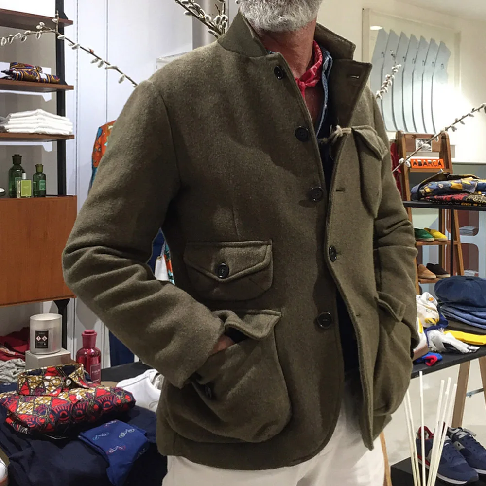 

Men Short Jacket Stand Collar Single-Breasted Button Pocket Casual Loose Young Fashion Winter Autumn Wool Coat Male Oversized