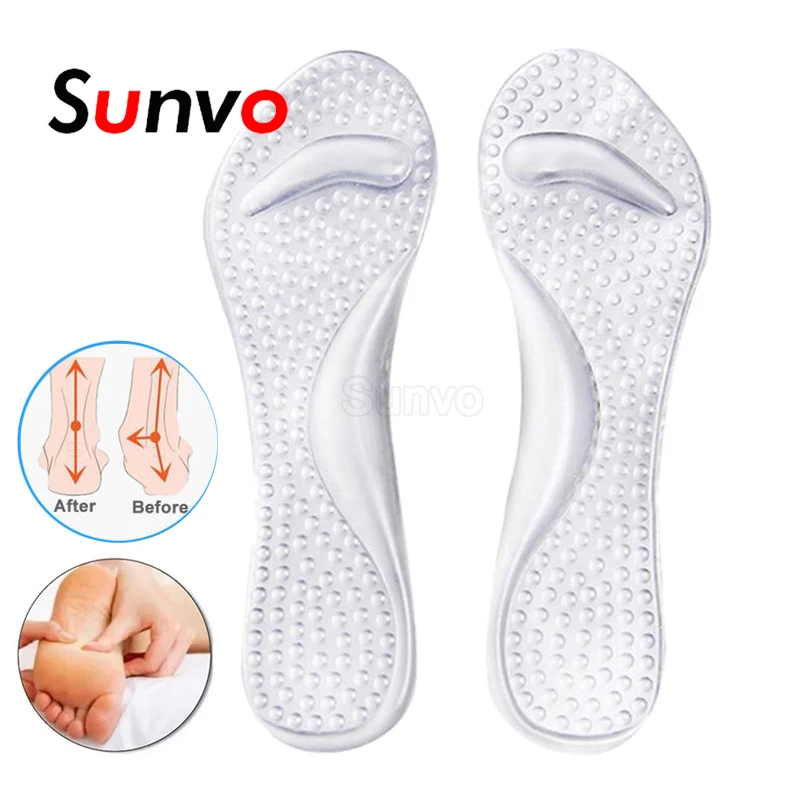 Sunvo Silicone Gel Orthopedic Insoles Women High Heel Shoes Flat Foot Arch  Support Pads Shoe Inserts Transparent Massage Insole - Insoles - AliExpress