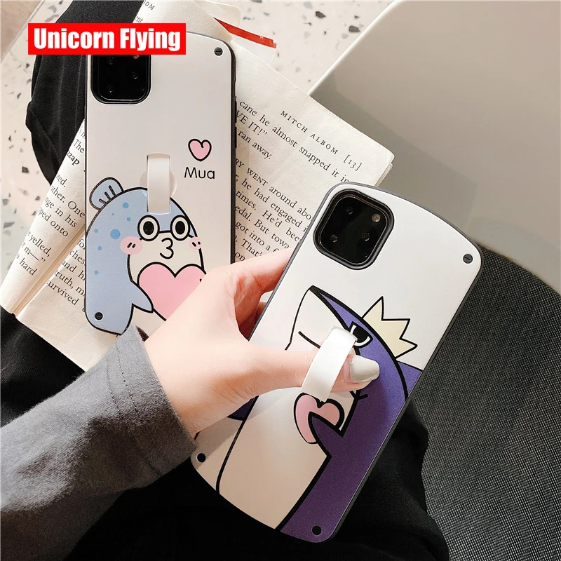 

LinXiang Cute Puffer Shark Fish Lovers Invisible Ring Kickstand Back Cover Phone Case For iphone 7 8 Plus X XS Max XR 11 Pro