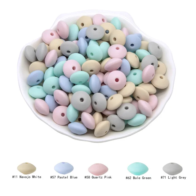 Cute-Idea 20Pcs Silicone Lentil Beads 12MM Baby Abacus Teething Beads BPA Free Newborn Baby Rodent Pacifier Chain Toy Baby goods A
