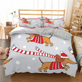 

Dachshund Sausage Printed Bedding Set Cartoon Dog Kids Duvet Cover Set Pet Printed Bedspread 3pcs Queen King Size Bedclothes