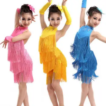 

Kids Tasseled Ballroom Latin Salsa Dancewear Girls Party Dance Costume Dress
