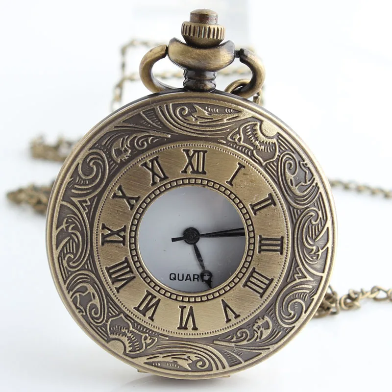 Винтажные бронзовые, в стиле стимпанк карманные часы Римскими Цифрами Кварцевые Цепочки и ожерелья карманные часы цепи Для мужчин Для женщин часы - Цвет: bronze white