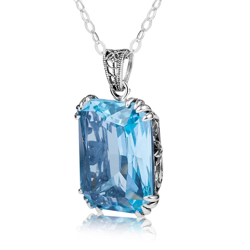 Wedding Jewelry Sets Aquamarine Sapphire Earrings Pendant For Brides Accessories Real 925 Sterling Silver Women Lady Party Gift