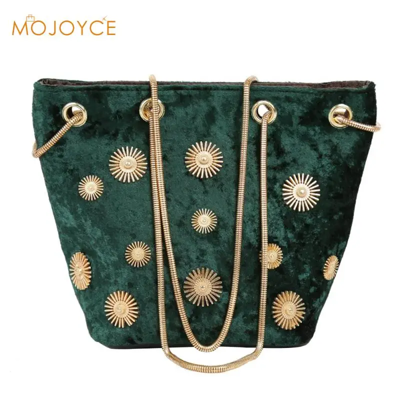 

Elegant Velvet Bucket Shoulder Bag Women Floral Print Messenger Chain Bags Velvet Shoulder Bag Elegant Floral Chain Bags