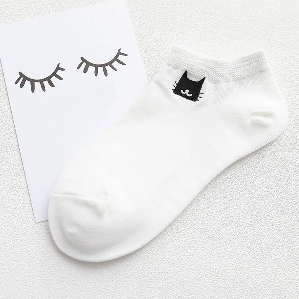 1 Pairs Women Short Socks Cute Cat College Fresh Female Socks Soft Cotton Summer Autumn Hot Sale Girls Sock Sox носки женские#D