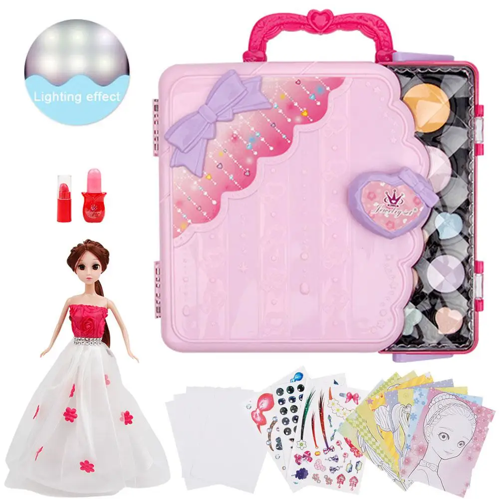 

Kids Makeup Toy Safety Non-toxic Luminous Drawing Board Pretend Play Makeup Set For Girl Dressing Cosmetic Travel Bag Beauty Toy