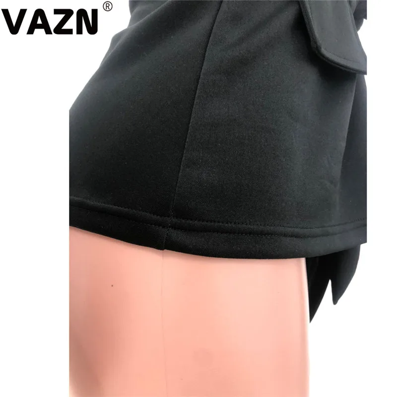 VAZN, шикарный дизайн, весна, сексуальная женская черная Однотонная футболка, длинный рукав, темно-синяя шея, бант, Асимметричная рубашка, Хепберн Стиль, рубашки