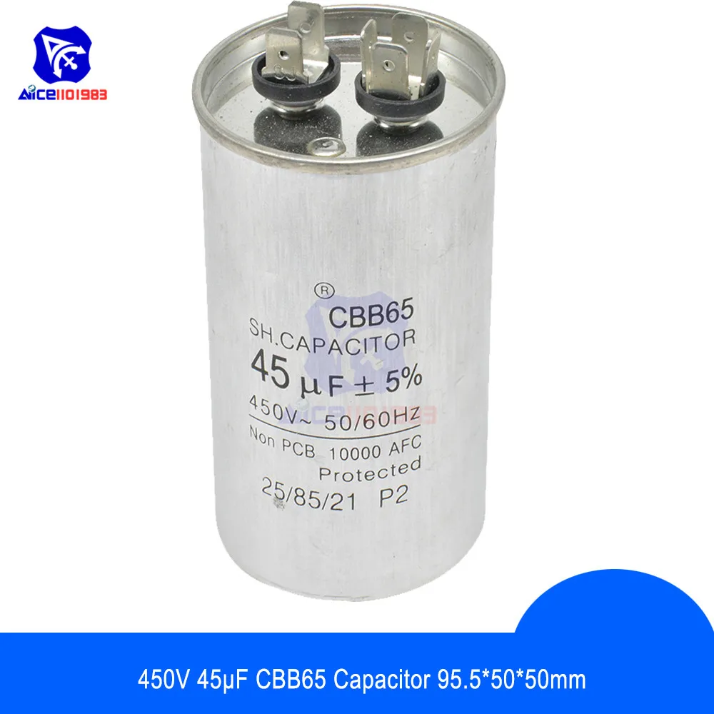Diymore CBB65 может конденсатор с алюминиевой крышкой, 50/60Hz 450V 45μF ± 5% постоянной ёмкости, универсальный конденсатор кондиционера моторный накопитель переменного тока генератор стиральная машина