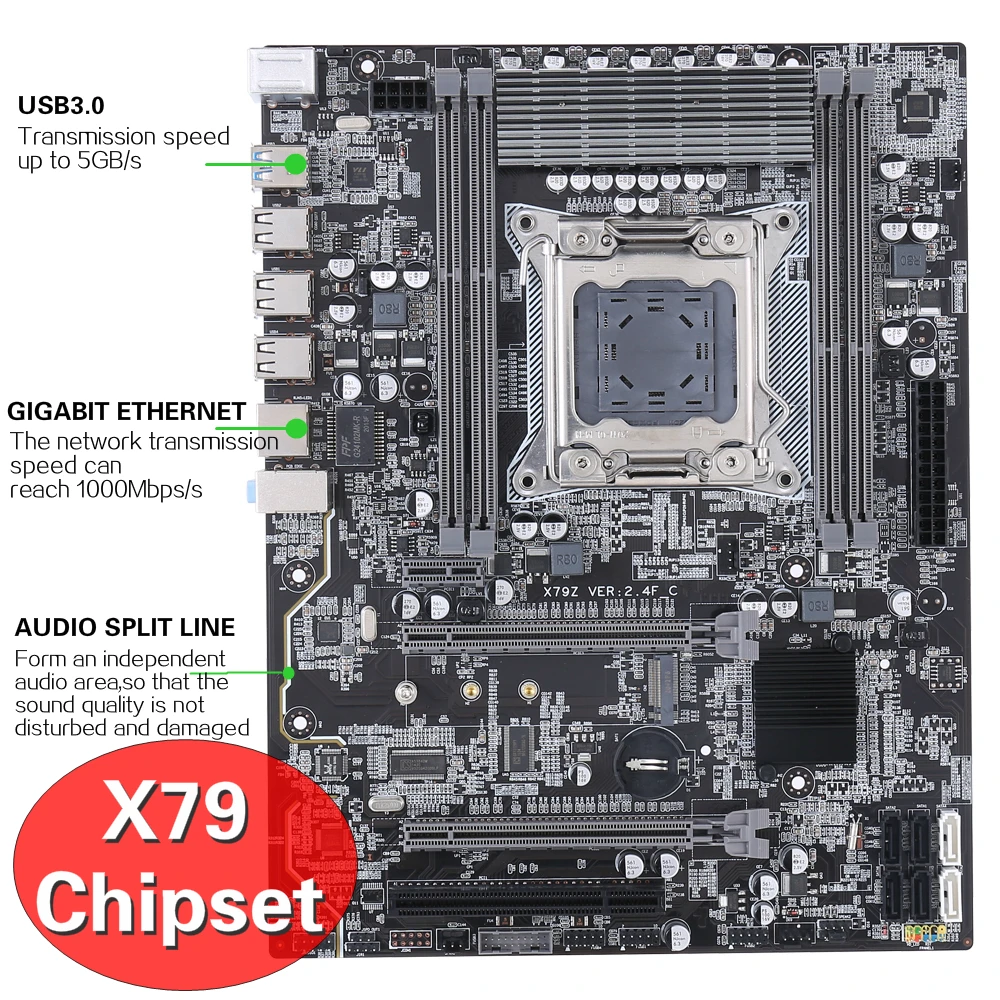 Kllisre X79 Motherboard Lga2011 Atx Usb3.0 Sata3 Pcie Nvme M.2 Ssd