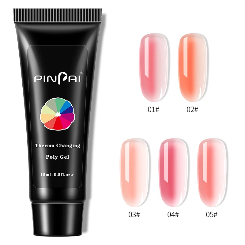 PinPai 15ml Thermal Nail Poly Acrylic Gel Quick Extension Temperature Color Changing Nail Art Builder Polygel Soak Off UV Gel