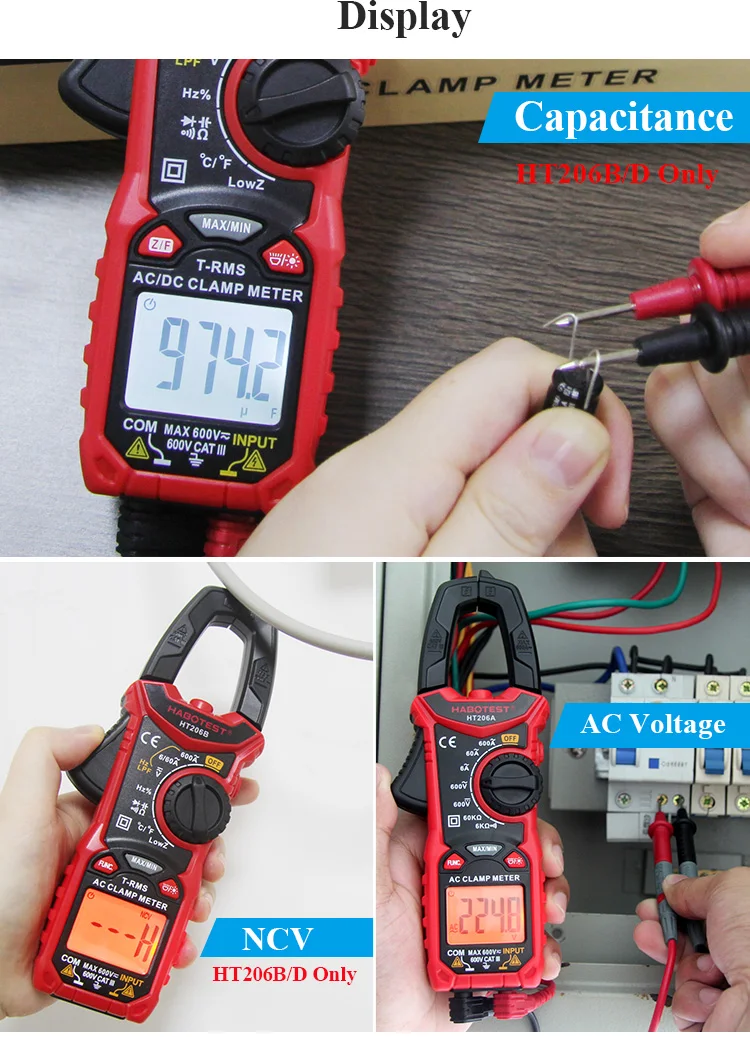 HT206D AC DC Цифровой мультиметр с клещами для невесте на свадьбу pinza amperimetrica