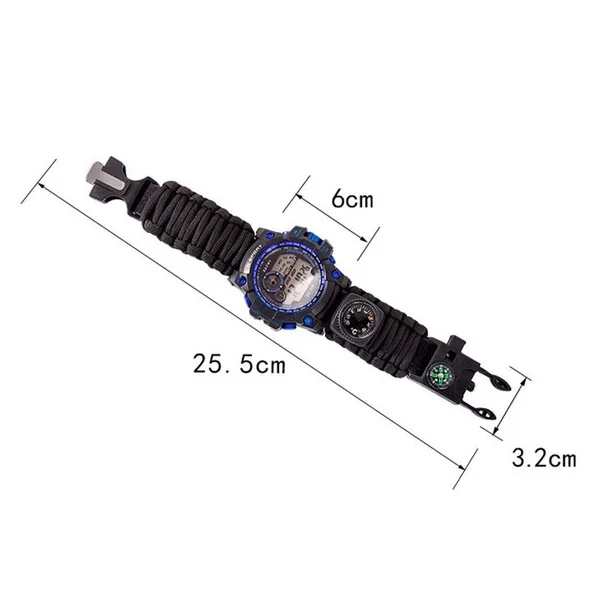 50Pcs/Lot New Survive Outdoor Watch Emergency With Night Vision 50M Waterproof Paracord Compass Thermometer Whistles Kits