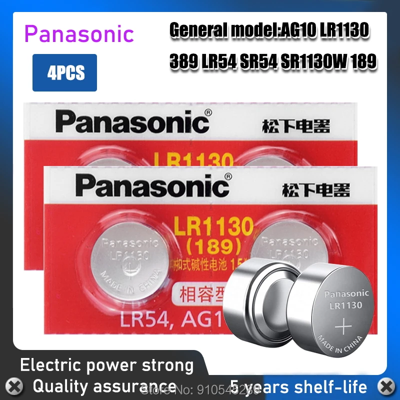 4 Uds 1,55 V Panasonic AG10 L1131 189 LR54 LR1130 baterías alcalinas pila de botón para relojes Relojes calculadoras computadoras