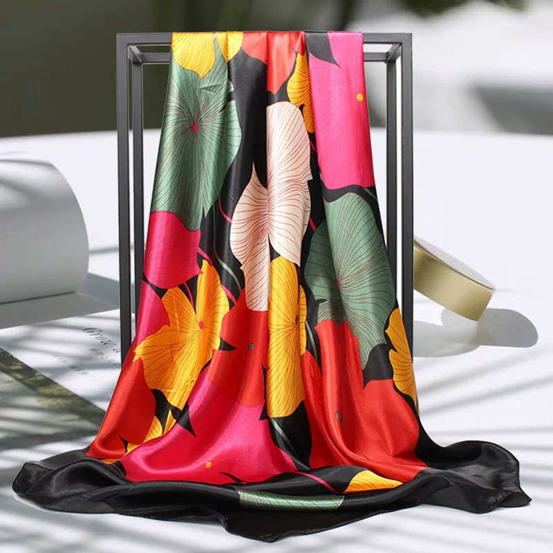Шелковые шарфы для женщин с принтом Foulard, атласные шарфы с квадратной головкой хиджаб для дам, роскошные брендовые шали 90*90, бандана, большой шарф