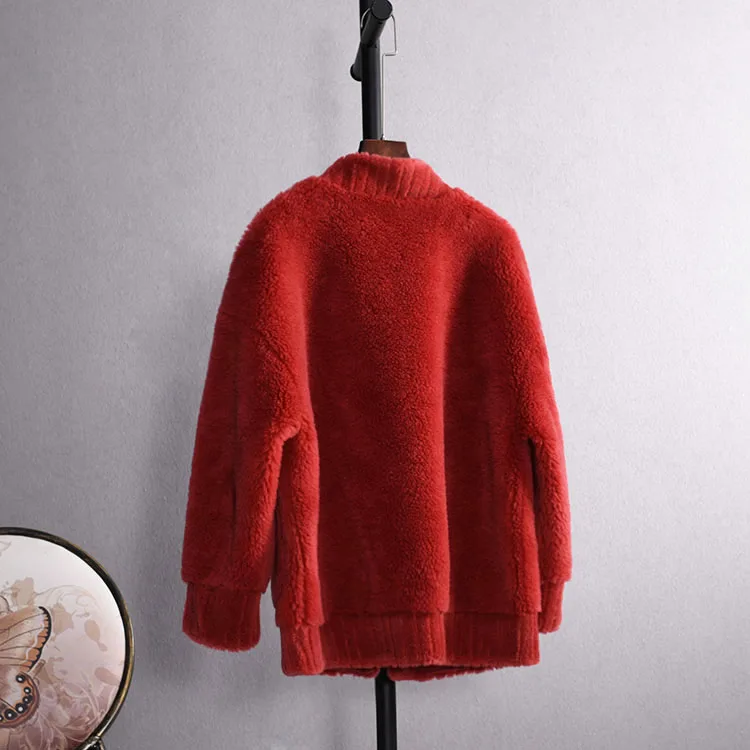 OFTBUY парка с v-образным вырезом зимняя куртка Женское пальто из натурального меха тканая шерсть плюшевый флис медведь плюшевая верхняя одежда теплая уличная