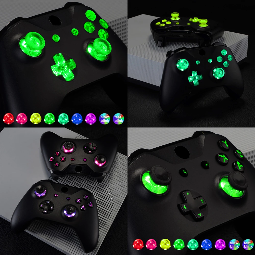 eXtremeRate Multi Colors Luminated D pad Thumbstick ABXY Button (DTF