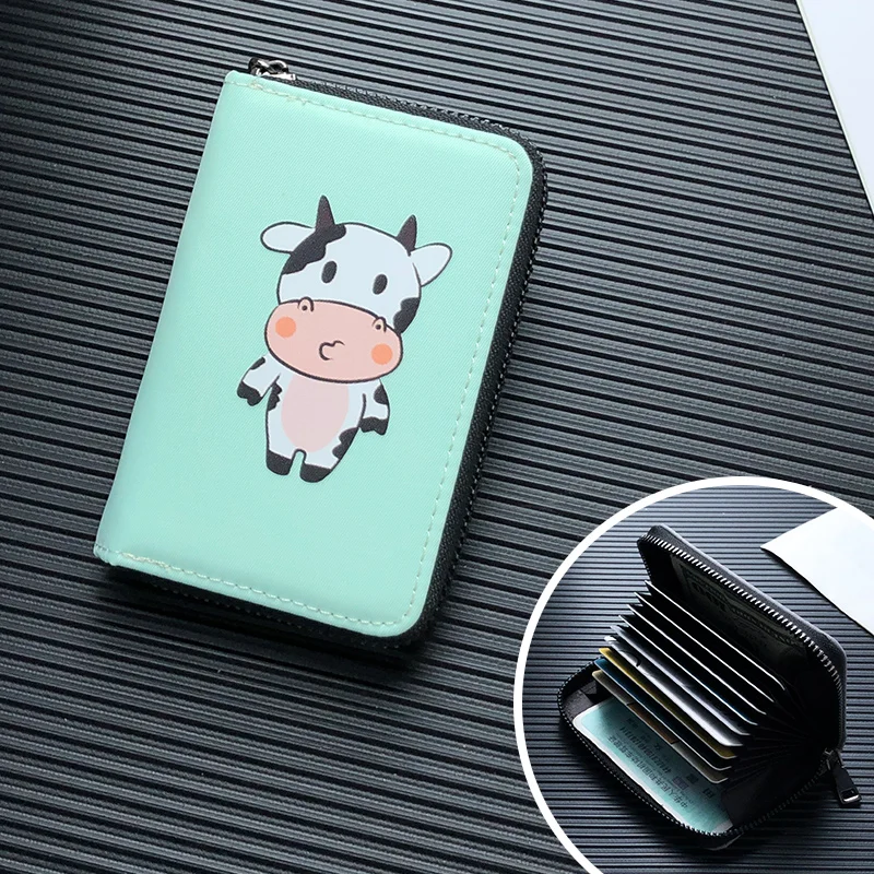 Сумка для карт с милым рисунком коровы из мультфильма для женщин и мужчин, чехол для банковских карт, держатель для кредитных карт, кошелек на небольшой молнии, кошелек для монет, для документов, для мужчин, t - Цвет: green