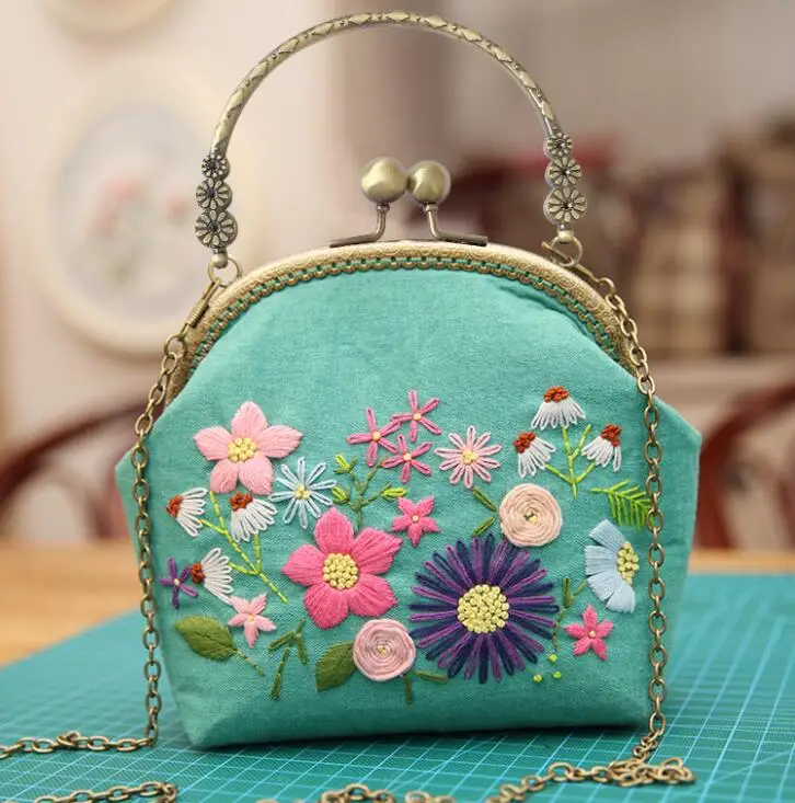 3D DIY Ribbon Embroidery Bag Set, Needlework Kits Cross Stitch