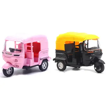 

2 Pcs High Simulation Indian Tricycle Cars Toy India Pull Back Light Sound Motorcycle Toys Car ,Pink & Black