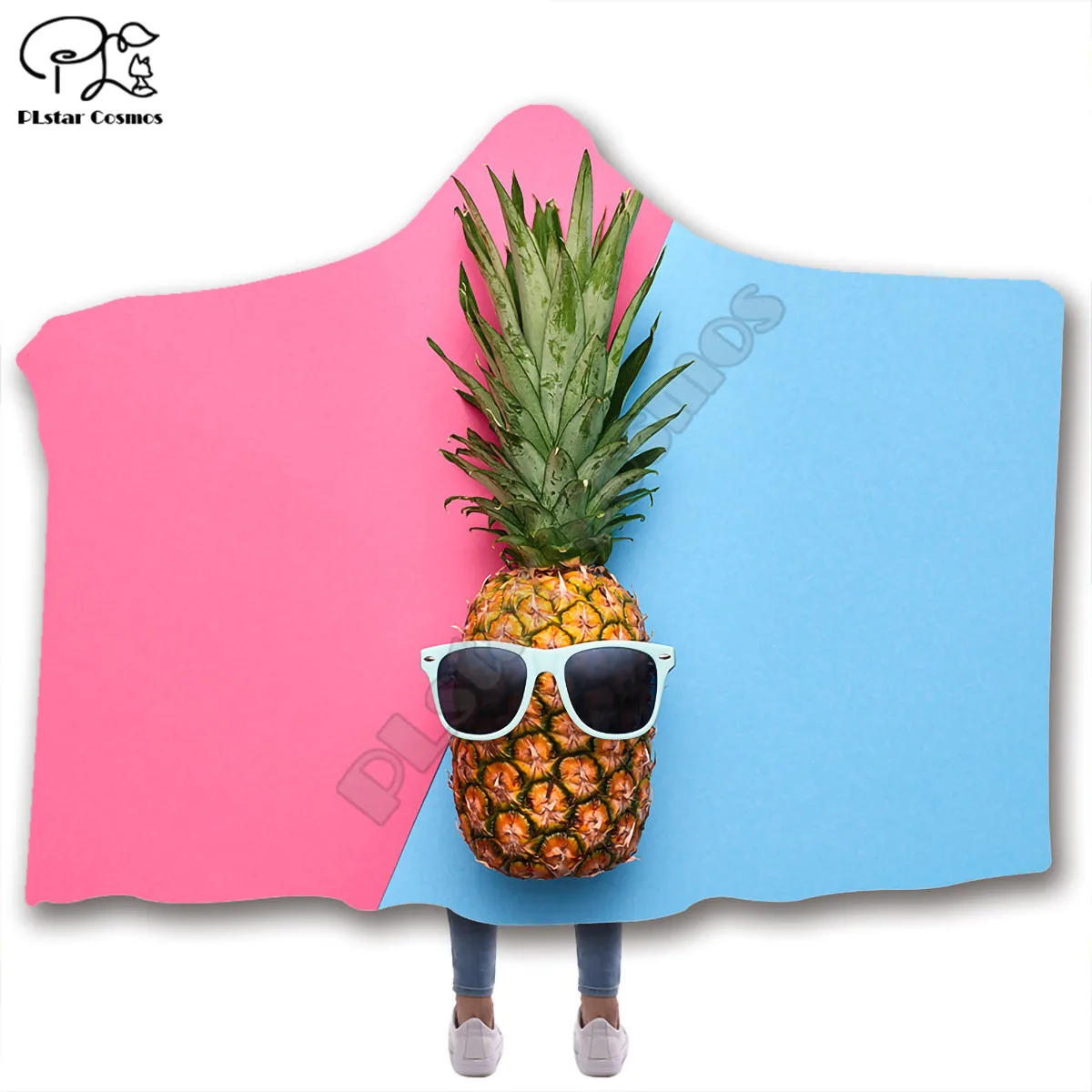 

Pineapple fruit Character Hooded Blanket Adult colorful child Sherpa Fleece Wearable Blanket Microfiber Bedding style-4
