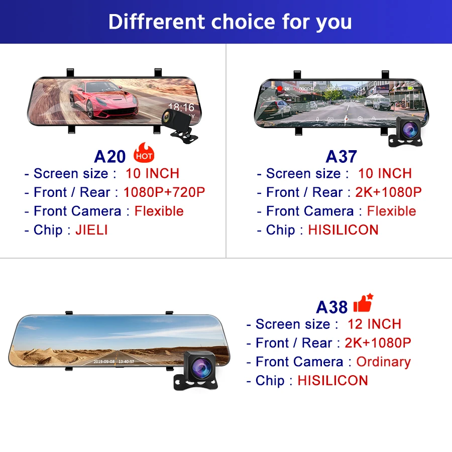  E-ACE 10 Inch Touch Car Dvr Streaming Rear View Mirror Dash Camera FHD 1080P Video Recorder Dual Le