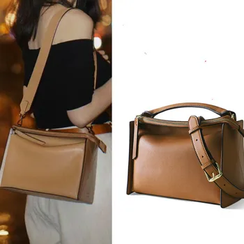 

Women's Bag 2020 New Fashion Red Commuter Bag Temperament Soft cow Leather Shoulder Messenger Bag Women