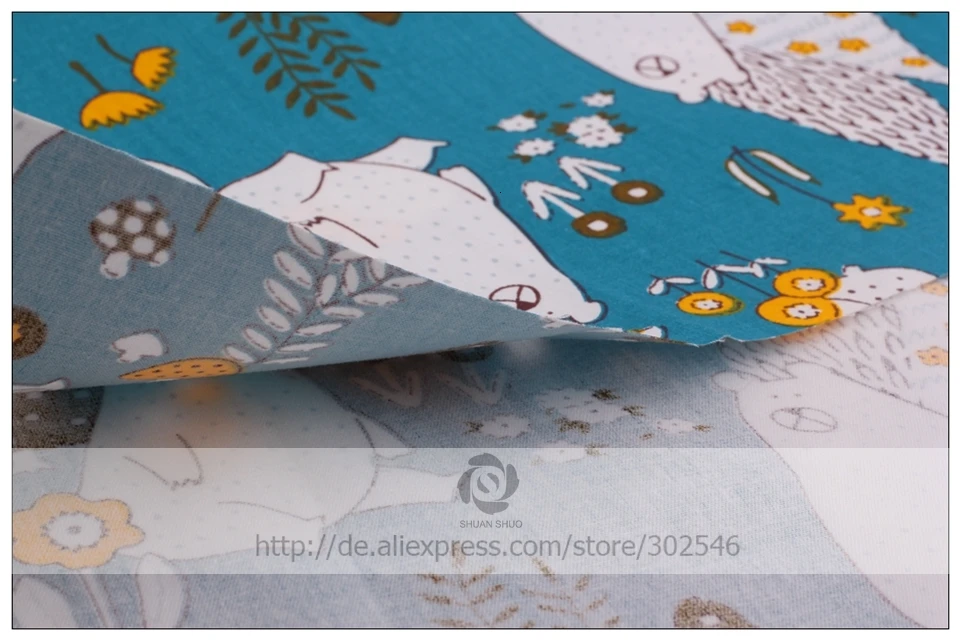 Shuanshuo, хлопковая ткань, Лоскутная ткань, принт медведя и рыбы, сделай сам, для шитья, стеганное одеяло, жировые кварталы, материал для ребенка и куклы, 40*50 см, 6 шт