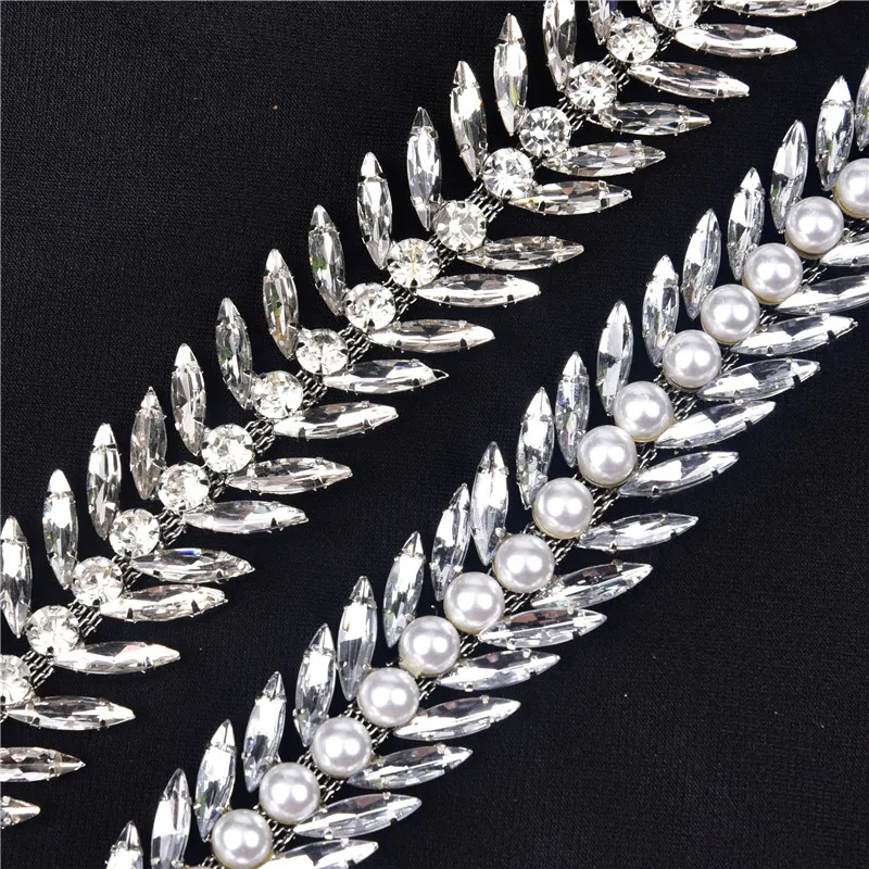 

1 ярд, 25 мм, жемчуг в форме конского глаза, отделка, цепочка для чашки, свадебное платье, аппликация, стеклянное каменное украшение для ремня, сумки, обуви