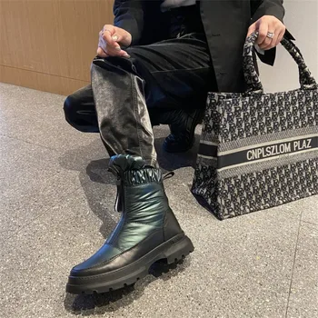 

Winter Boots Women 2020 Ankle Boots Flat Front Zipper with Platform Snow Boots Plush Warm Shoes Women Boots