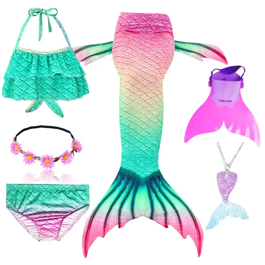 Fancy NEW the Little Mermaid Tail with Garland or With Monofin Swimsuit for Kids Girls swimmable Bathing Suit Mermaid Costume