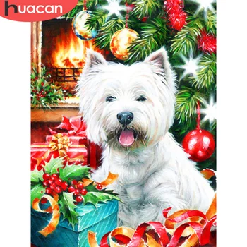 

HUACAN 5D Diamond Painting Christmas Full Drill Square Diamond Embroidery Dog Mosaic Animal Needlework Home Decor