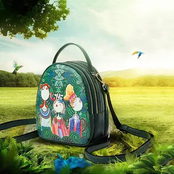 

Ms. bag quilting forest girl printing green PU leather fashion trend shoulder bag
