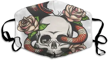 

Colorful Tattoo Design With Skull Roses And Snake Half Face Mask Masks Cotton Windproof Anti Reusable Comfortable Breathable