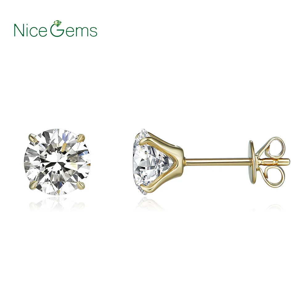 FlipGems Solid 14K 585 Белое золото 4 зубец 0,8 до 4 CT. TW D E цвет Круглый Муассанит серьги-гвоздики с бриллиантами для дам Push Back