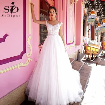 

Beach Bridal Dress 2020 Top Lace Appliques Princess Vintage Wedding Dress Open Back White/Ivory Wedding Gowns