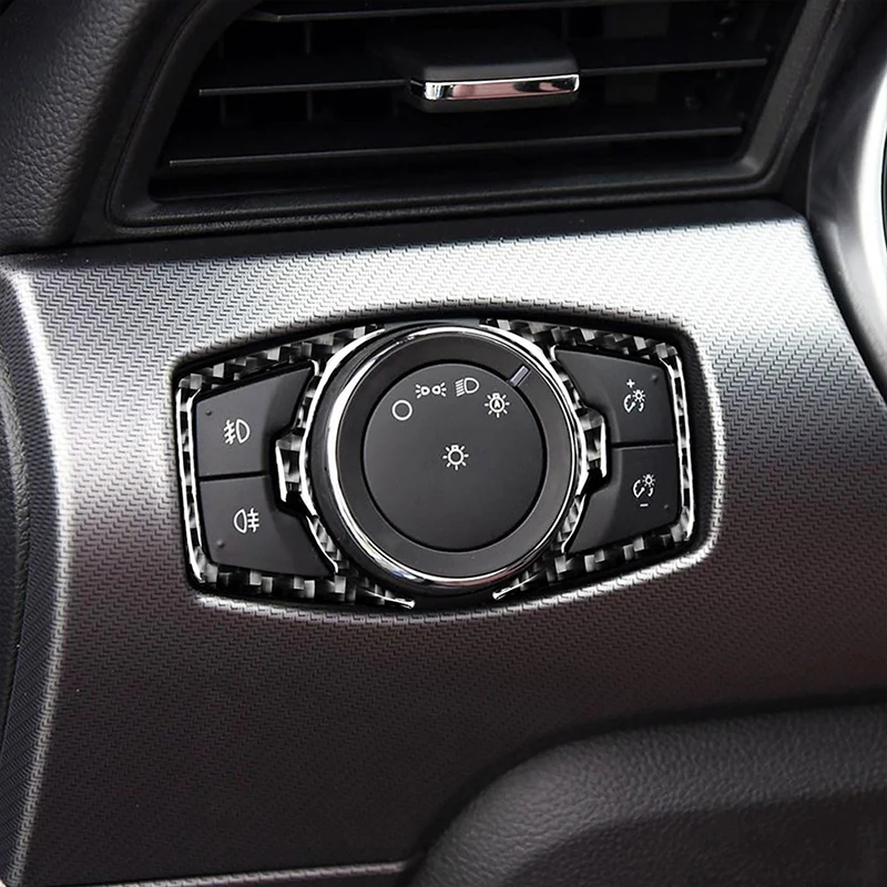2 шт. для Ford Mustang- углеродное волокно автомобиля фары кнопка включения крышка рамка отделка полосы интерьера 3D стикер