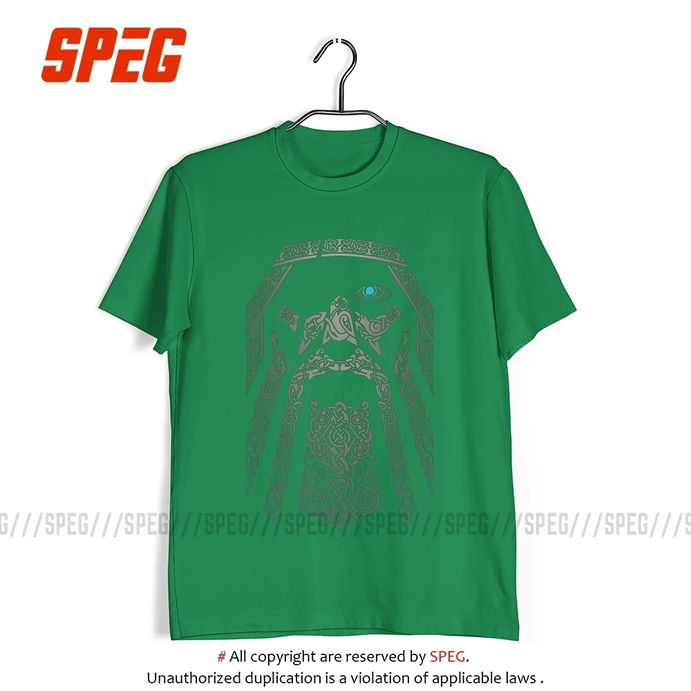 Спиг футболка Викинги Один мужские хлопковые футболки с коротким рукавом топы отец подарок О-образный вырез Ретро взрослая футболка с круглым вырезом размера плюс 5XL 6XL - Цвет: Зеленый