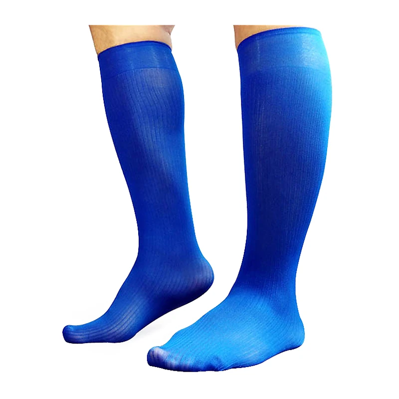 Knee High Blue Mens Nylon Socks Formal Dress Suit Socks Gay Male Sexy
