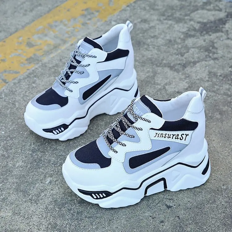 Autumn New Mesh Women's Height Platform Chunky Sneakers Fashion Women Wedge Increasing Thick Sole Shoes Woman Footwear 9cm
