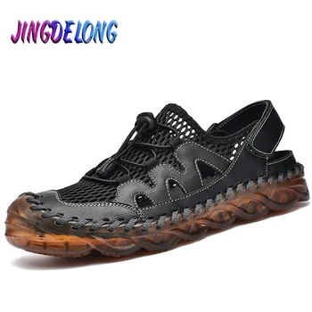 

New Roman Style Men's Sandals Summer Handmade Mesh Mens Gladiator Sandals Outdoor Mens Beach Sandals Non-slip Men's Wading Shoes