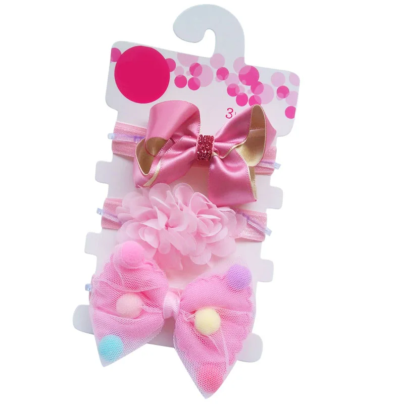 3 шт./компл. ободки для девочек кружевные цветочные банты помпон резинка для волос Детские аксессуары для волос - Цвет: 09