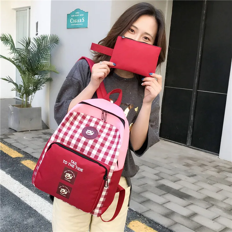 

Cute Pig Backpack Women's Trend Pattern Canvas School Bag Youthful Campus Female Backpack Send Pencil Case