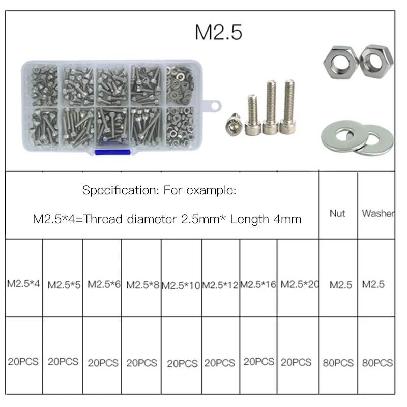 320 шт./компл. M2 M2.5 M3 304 нержавеющая сталь/12,9 Шестигранная головка винты со шляпкой велосипед шестигранные болты, гайка набор винтов ассортимент